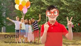  Presentation with birthday boy - Presentation consisting of t v - birthday party and childhood concept background and a coral colored foreground