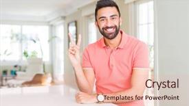  Presentation with victory - Presentation theme having t v - handsome hispanic man wearing casual background and a  colored foreground