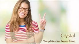  Presentation with young woman wearing boxer gloves - Presentation having t v - young beautiful brunette woman wearing background and a soft green colored foreground