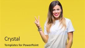  Presentation with victory - Beautiful theme featuring t v - young beautiful woman casual white backdrop and a  colored foreground