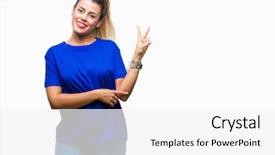  Presentation with victory - Audience pleasing slide set consisting of t v - young beautiful woman wearing casual backdrop and a  colored foreground