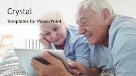  Presentation with active seniors senior couple - Slides enhanced with tabac - senior couple using digital tablet background and a light gray colored foreground
