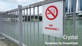  Presentation with railing - PPT theme enhanced with safety cigarettes - sign of no smoking background and a gray colored foreground