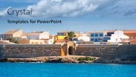  Presentation with community - Audience pleasing PPT theme consisting of tabarca-island-in-alicante-valencian backdrop and a light blue colored foreground