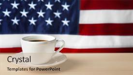 Presentation with coffee cup diary - Colorful PPT theme enhanced with coffee on table against america backdrop and a coral colored foreground