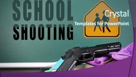  Presentation with shooting gun - Cool new slide deck with table against blackboard school backdrop and a ocean colored foreground