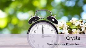  Presentation with alarm - Cool new slides with table against foliage background time backdrop and a lemonade colored foreground