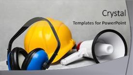  Presentation with headphones - Slide set enhanced with table against grey background hearing background and a light gray colored foreground