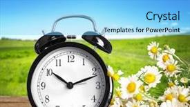  Presentation with alarm - Beautiful PPT layouts featuring table against landscape background time backdrop and a light blue colored foreground