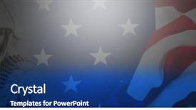  Presentation with american flag - Beautiful PPT layouts featuring table against portrait of military backdrop and a ocean colored foreground