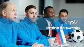  Presentation with conference table - Amazing presentation theme having table among colleagues at conference backdrop and a  colored foreground