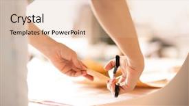  Presentation with tailoring - Audience pleasing slide set consisting of table and cutting paper backdrop and a coral colored foreground