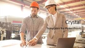  Presentation with technical service - PPT theme having table and discussing blueprint background and a coral colored foreground