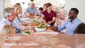  Presentation with generation - PPT theme having table and enjoying meal background and a coral colored foreground