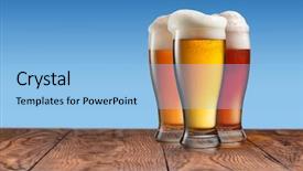  Presentation with wooden board empty table top - Beautiful slide set featuring table and simple blue background backdrop and a light blue colored foreground