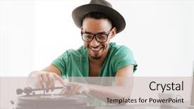  Presentation with record player - Colorful slide set enhanced with table and using record-player backdrop and a soft green colored foreground