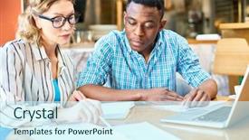  Presentation with commercial documents - Theme with table and working on project background and a cool aqua colored foreground