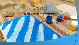  Presentation with artwork - Beautiful PPT theme featuring table-and-workspace-for-creating backdrop and a coral colored foreground