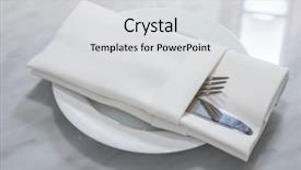  Presentation with table napkin - Presentation theme enhanced with table appointments- fork knife spoon silk napkin on bamboo mat background and a light gray colored foreground