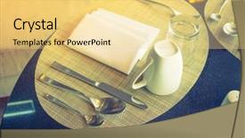 Presentation with table napkin - Presentation design with table appointments- fork knife spoon silk napkin on bamboo mat filtered image processed vintage effect background and a blonde colored foreground