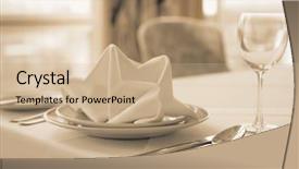  Presentation with haute cuisine - PPT layouts having table arrangement in an expensive haute cuisine restaurant background and a coral colored foreground