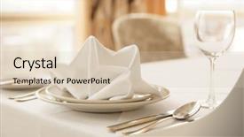  Presentation with table setting - Presentation theme having blue reflective colloid cube background and a light blue colored foreground