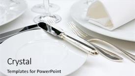  Presentation with haute cuisine - Audience pleasing PPT layouts consisting of table arrangement in very expensive backdrop and a white colored foreground