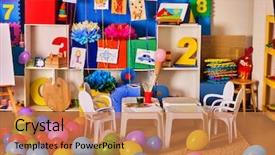  Presentation with waiting room - PPT layouts having table art room education children background and a coral colored foreground