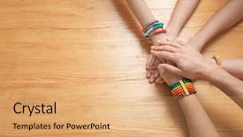  Presentation with people unity - Beautiful presentation theme featuring table as symbol of unity backdrop and a coral colored foreground