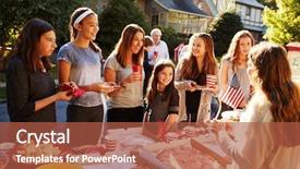  Presentation with block party - Amazing slide deck having table at a block party backdrop and a red colored foreground