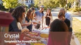  Presentation with block party - Beautiful slide deck featuring table at a block party backdrop and a tawny brown colored foreground