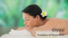  Presentation with man relaxing on massage table - Colorful PPT layouts enhanced with table at a luxury spa backdrop and a coral colored foreground