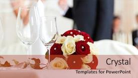  Presentation with feast - Theme consisting of wedding table at a wedding background and a red colored foreground