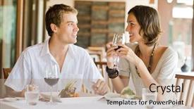  Presentation with catholic couple silhouette of young - PPT theme consisting of table at an outdoor restaurant background and a coral colored foreground