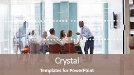  Presentation with meeting table - Slide deck with table at business meeting background and a coral colored foreground