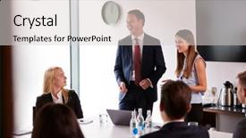  Presentation with meeting table - Slide deck consisting of table at graduate recruitment assessment background and a lemonade colored foreground