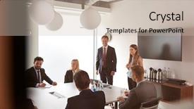  Presentation with meeting table - Slide deck enhanced with table at graduate recruitment assessment background and a soft green colored foreground