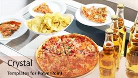  Presentation with friends eating and drinking wine - Amazing slide set having table at home with pizza backdrop and a coral colored foreground