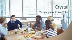  Presentation with cafeteria - PPT theme consisting of table at office cafeteria background and a sky blue colored foreground