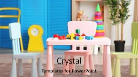  Presentation with colorful for kids presentat - Amazing PPT theme having table chair - interior of colorful playing room backdrop and a coral colored foreground