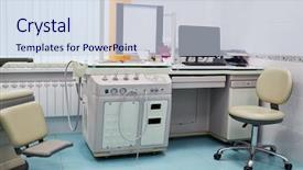  Presentation with medical equipment - Audience pleasing PPT layouts consisting of table chair - room with equipment in medical backdrop and a sky blue colored foreground
