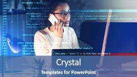  Presentation with working woman - Beautiful slides featuring table concept of cyber backdrop and a ocean colored foreground