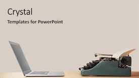  Presentation with laptop - PPT theme consisting of table concept of technology background and a lemonade colored foreground