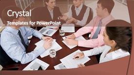  Presentation with new ideas - Presentation enhanced with debate meeting - photo of businesspeople gathered background and a tawny brown colored foreground