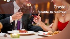  Presentation with restaurant toasting - Colorful presentation design enhanced with table during a romantic dinner backdrop and a tawny brown colored foreground