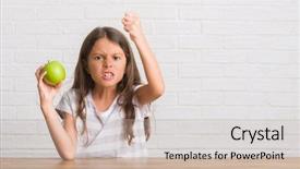  Presentation with anger kid - PPT layouts enhanced with table eating fresh green apple background and a  colored foreground