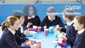  Presentation with eating - Colorful slide set enhanced with table eating packed lunch backdrop and a teal colored foreground