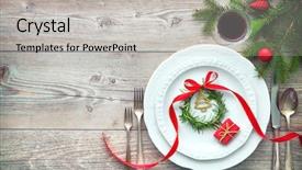  Presentation with christmas dinner - PPT theme enhanced with table elegant arranged with christmas background and a light gray colored foreground