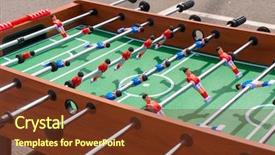  Presentation with football blue - Colorful presentation theme enhanced with table football game soccer table backdrop and a tawny brown colored foreground