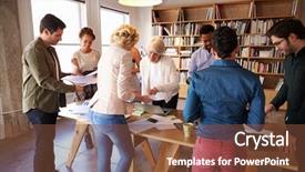  Presentation with team planning - Theme with table for brainstorming session background and a tawny brown colored foreground